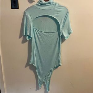 Mint peek-a-boo body suit